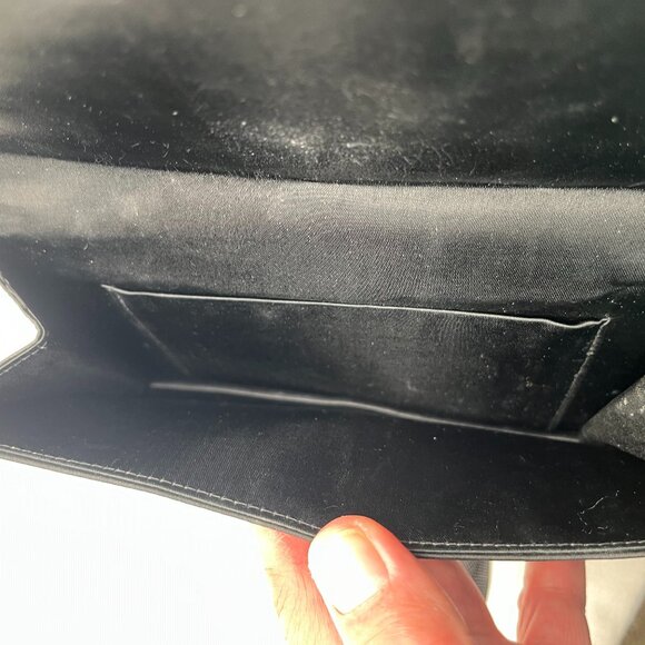 Vintage Small French Black Embroidered Floral Satin‎ Clutch Purse Evening Bag - Picture 8 of 12